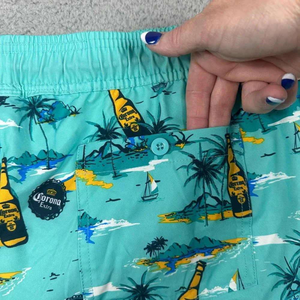 Corona Board‎ Shorts Mens 3XL (48/50) Teal Blue Tropical Beer Swim Trunks NEW